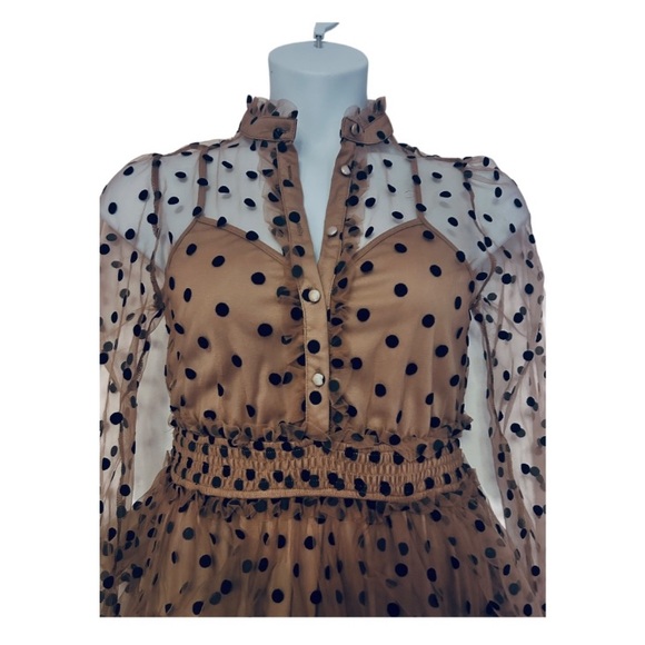 Mable Tulle Polka Dot Peasant Regency Cocktail Wedding Guest Formal Tea Dress - Picture 11 of 16